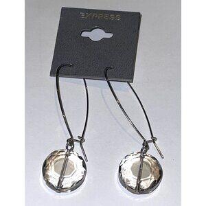 Express Faceted Crystal-like Charm Dangling Silver Wire Hook Earrings Vintage Y2